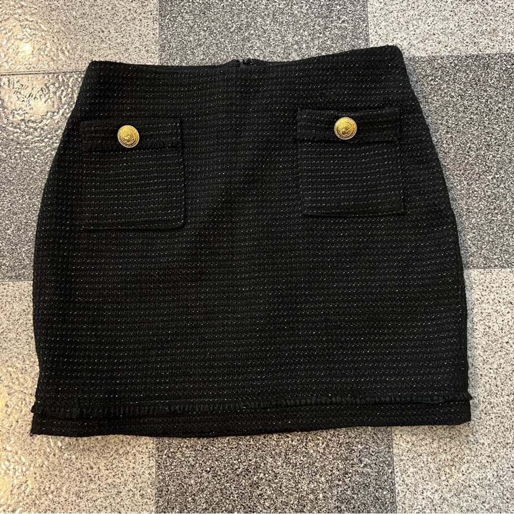 Bishop + Young Cavalli Black Tweed Mini Skirt with Gold Button- XS - Picture 4 of 9